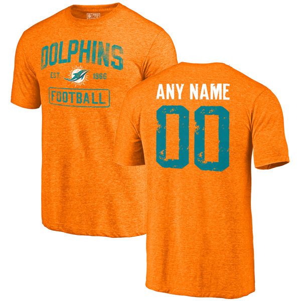 Men Orange Miami Dolphins Distressed Custom Name and Number Tri-Blend Custom NFL T-Shirt->nfl t-shirts->Sports Accessory